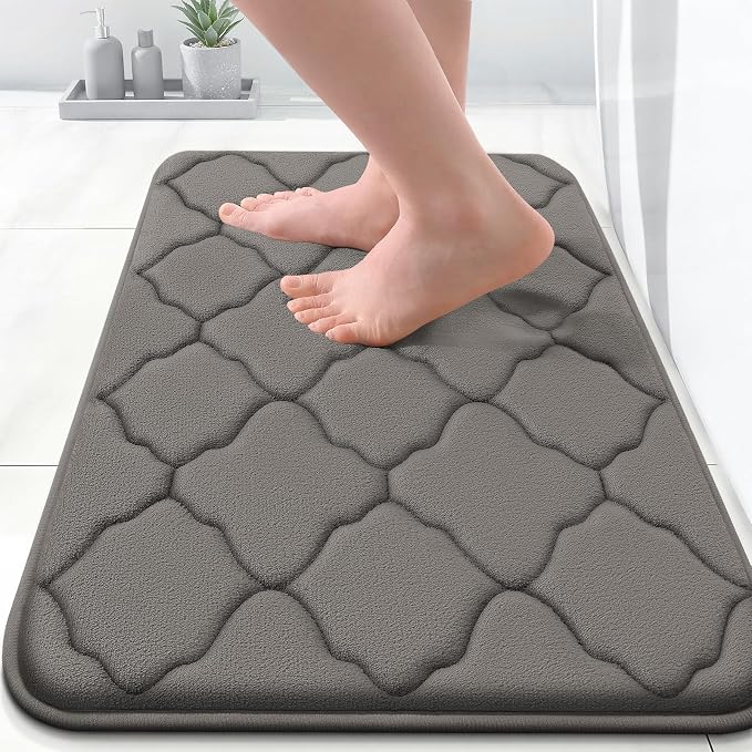 OLANLY Memory Foam Bath Mat Rug 24x16, Ultra Soft and Absorbent Bathroom Rugs, Non-Slip, Comfortable, Machine Washable Bath Carpet for Bathroom Floor, Tub, Shower and Home Decor Accessories, Taupe