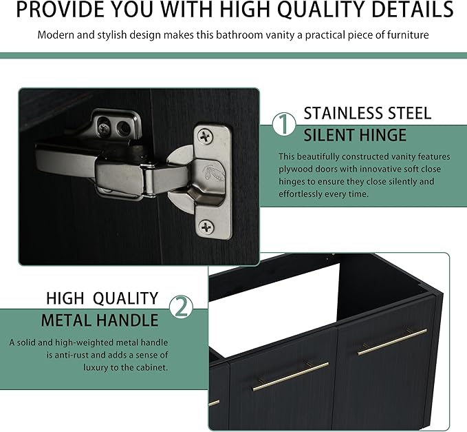 60 Inch Floating Bathroom Vanity,60" Bathroom Vanity Without Sink,Modern Bathroom Vanity Cabinet,Black Wall Mounted Cabinet(Sink Basin Not Included)