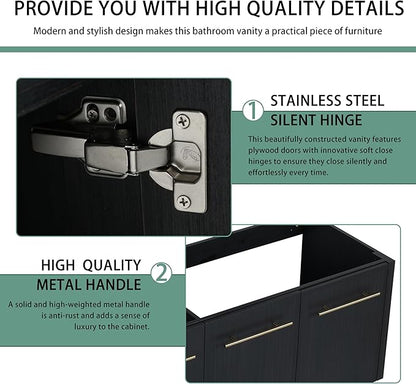60 Inch Floating Bathroom Vanity,60" Bathroom Vanity Without Sink,Modern Bathroom Vanity Cabinet,Black Wall Mounted Cabinet(Sink Basin Not Included)