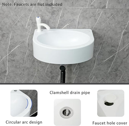 Wall Mount Bathroom Sink 17.7"x13.4" No-Drill Installation Self-Adhesive Wash basin with 1.26 Faucet Hole Bathroom Sinks Floating Vanity Sink for Lavatory Room Basin Plastic Rv Sink for Home Garage