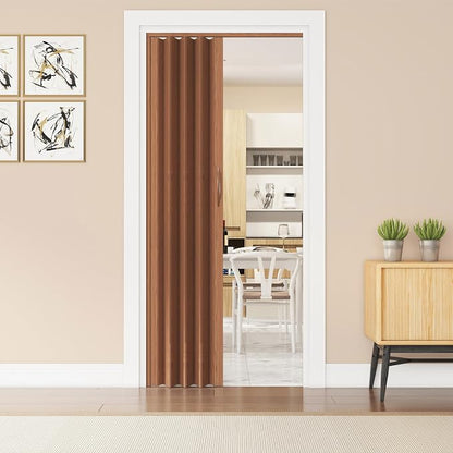 48" x 80" Premium Foldable Accordion Door,Heavy Duty,Walnut | Foldable accordion doors w/ double‑walled heavy‑duty panels, ideal as interior room dividers for privacy, space‑saving design