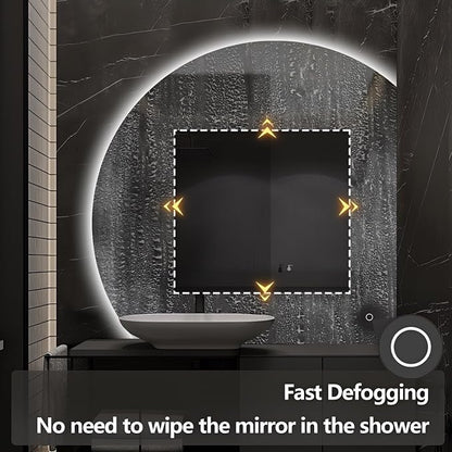 48" Half Moon LED Bathroom Mirror, Backlit Wall Mirror with Lights | Frameless Vanity Mirror with 3 Color Dimmable, Anti Fog, HD Shatter-Proof, IP65 Waterproof, Memory, CRI95+, Right/Left Cut