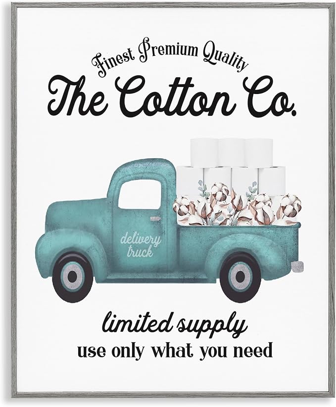 Stupell Industries 'Toilet Paper Cotton Truck', Framed Giclee Art, Gray, 11 x 14 Inches, Easy to Hang and Sturdy, Made in USA, by Lettered and Lined | Stupell Industries | Gray, 11 x 14 Inches, Easy to Hang and Sturdy, Made in USA, by Lettered and Lined