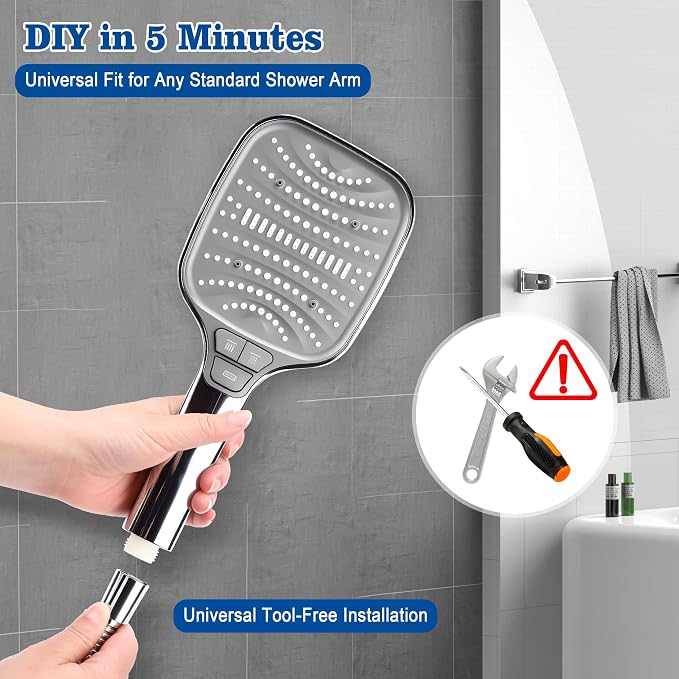High Pressure Shower Head with Handheld Spray, 8-Mode Powerful Handheld Shower Head with High-Pressure Jet Setting for Bathroom Cleaning, Silicone Nozzles, gray