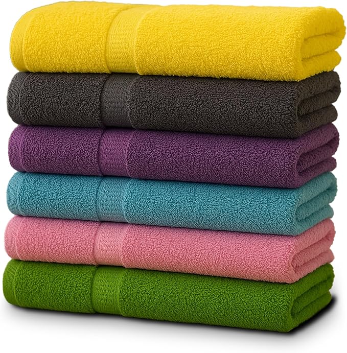 ZUPERIA 6-Pack Bath Towels - 30" x 60" - 100% Cotton Large Bath Towels - Soft & Absorbent for Bathroom, Pool, Gym, Spa, and Hotel Use (Multicolor)