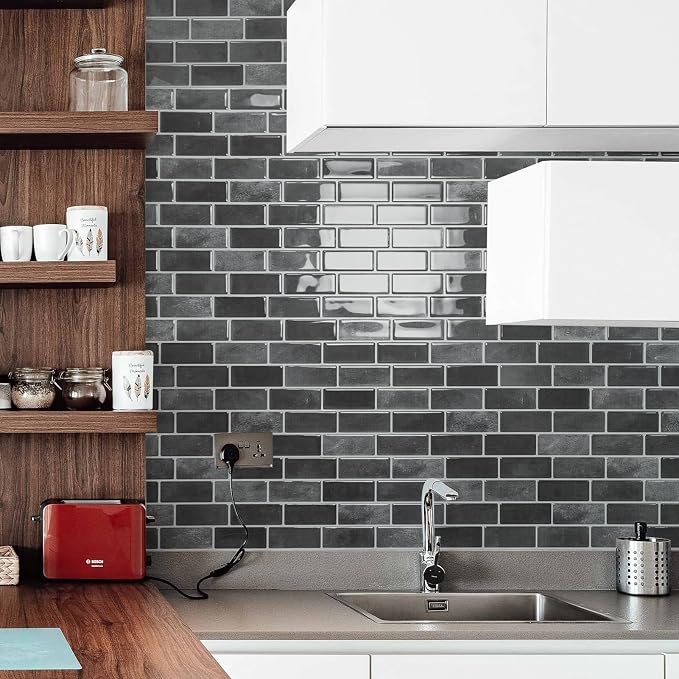Art3d 10-Pack Marble Peel and Stick Backsplash, 12 x 12 in, Smoky Black | Strong Adhesion, Lightweight, Cuttable, Waterproof, Fadeless, Crack Resistant, for Kitchen, Bedroom, Ideal for Recently Moved