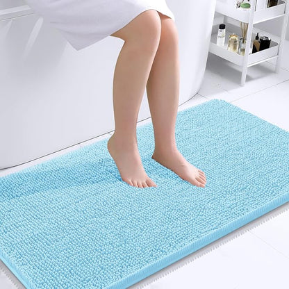 OLANLY Bathroom Runner Rugs 40x24, Extra Soft Absorbent Chenille Bath Rugs | Sky Blue, Quick-Drying Rubber Backing, Washable Long Bath Mat for Bathroom Floor, Tub and Shower, Home Decor Accessories
