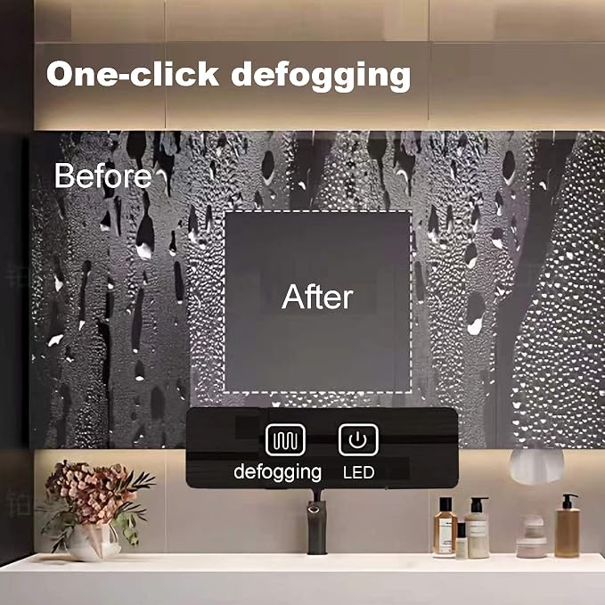 104" Bathroom Vanity with Sink, Modern Floating Bathroom Vanity, with Smart LED Defog Mirror, Plywood Storage Cabinet Soft Closing 2 Large Doors & 3 Drawers, Fully Pre-Assembled Dressing Table
