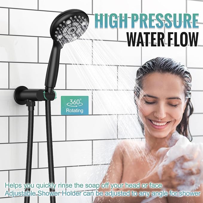 SR SUN RISE 12" Matte Black Rain Shower Faucet Set with Valve & Handheld | Dual-function High Pressure Shower System, 6-Setting Handheld, Pressure-balanced Valve Anti-Scald, Push-button Diverter
