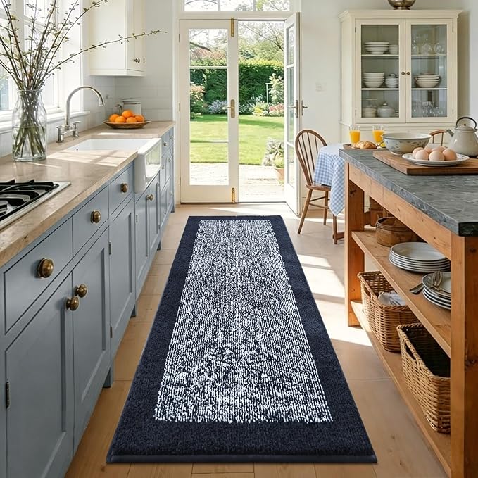 60x24 Long Bathroom Rugs Washable Non Slip, Dark Blue Bath Mat for Bathroom Floor Tub, Soft Absorbent Quick Dry Mats for Shower, Bathtub,Home Decor
