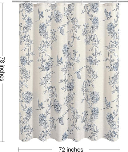 MitoVilla Long Shower Curtain Set 72 x 78, Cotton Floral Hummingbird Cottagecore Spring Shower Curtains for Bathroom, Modern Country Bathroom Décor
