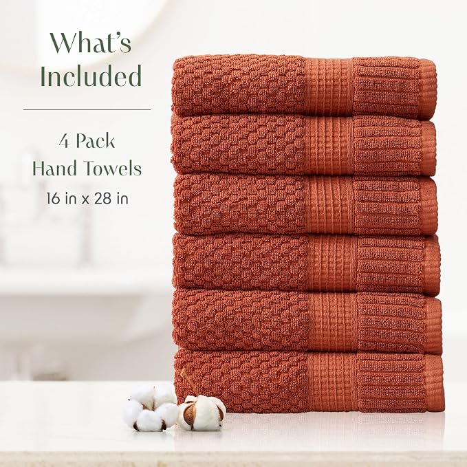 6 Pack 100% Cotton Hand Towels | Clay Towels | Oeko‑TEX Standard 100 | Soft & Absorbent, Quick‑Dry | Trinity Collection - Baked Clay
