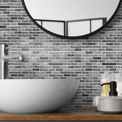 URCOLOR 10-Sheet Peel and Stick Backsplash Tile for Kitchen - 12”×12” Stick on Wall Tile for Bathroom, Dark Grey