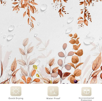 Fall Eucalyptus Leaf Long Shower Curtain, Watercolor Autumn Thanksgiving Botanical Plants Bathroom Curtain Bathtub Home Decor Waterproof Fabric Machine Washable with 12 PCS Hooks,72" Wx84 L