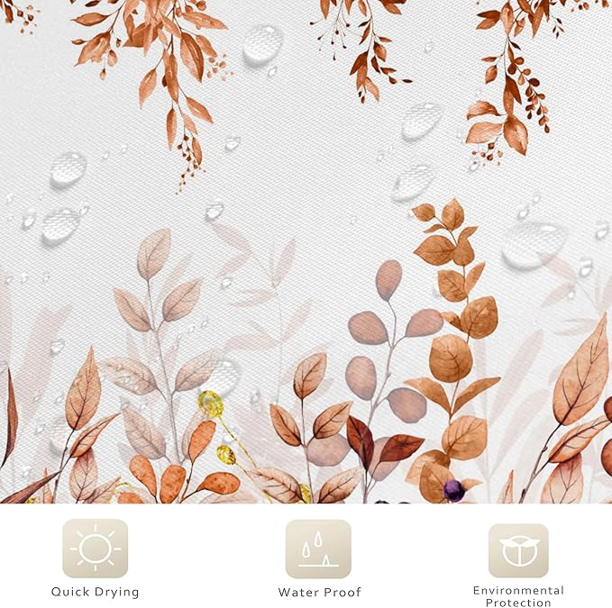Fall Eucalyptus Leaf Shower Curtain, Watercolor Autumn Thanksgiving Botanical Plants Bathroom Curtain Bathtub Home Decor Waterproof Fabric Machine Washable with 12 PCS Hooks,72" Wx72 L