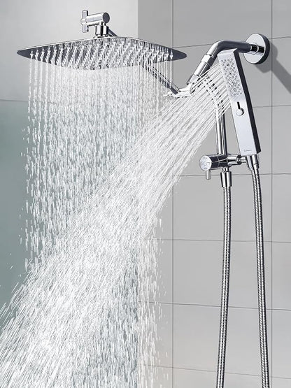 G-Promise 12 Inch All Metal Rain Shower Head with Handheld Spray (Chrome) | Suits Every Height, Pause Mode Diverter, Massage Mode Handheld, Full Body Coverage, Easy to Install, Modern Bath Upgrade