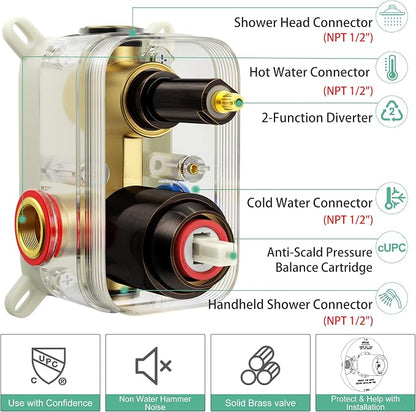 SR SUN RISE Shower Faucet - 16 Inch Multifunctional High Pressure Shower Head System with Handheld Shower Head Fixtures - Valve Included - Oil Rubbed Bronze
