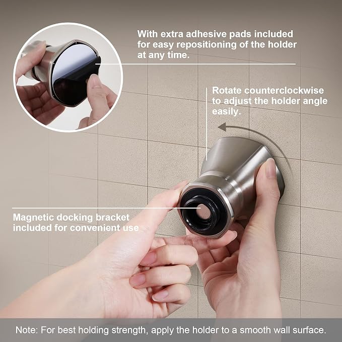 Handheld Shower Head with Magnetic Docking System | 9-Function High Pressure Detachable Shower Head, 5-inch Showerhead with 72 Inch Hose, Remote Dock, Brushed Nickel, SH180-BN-D