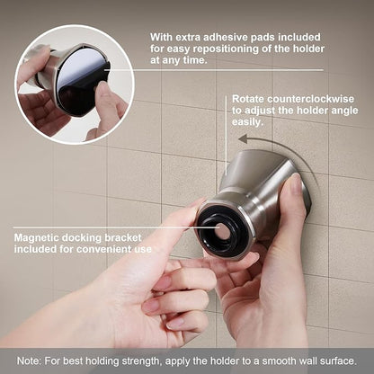 Handheld Shower Head with Magnetic Docking System | 9-Function High Pressure Detachable Shower Head, 5-inch Showerhead with 72 Inch Hose, Remote Dock, Brushed Nickel, SH180-BN-D