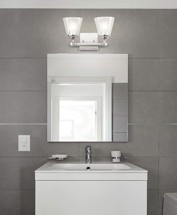 JONATHAN Y 12.75" Chrome Marion 2-Light Vanity Light Wall Sconce for Bathroom Decor, Clear Seeded Glass Shade, Reversible Hardwired Lamp for Mirror Hallway, LED Bulb (JYL7433A)