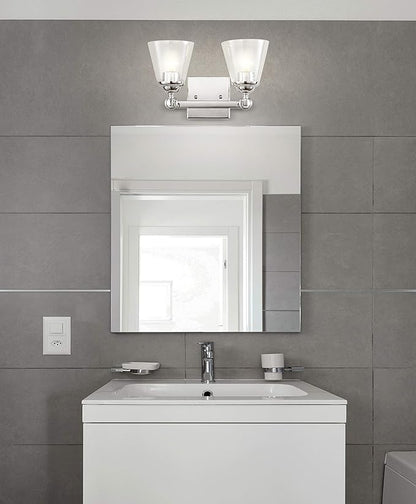 JONATHAN Y 12.75" Chrome Marion 2-Light Vanity Light Wall Sconce for Bathroom Decor, Clear Seeded Glass Shade, Reversible Hardwired Lamp for Mirror Hallway, LED Bulb (JYL7433A)