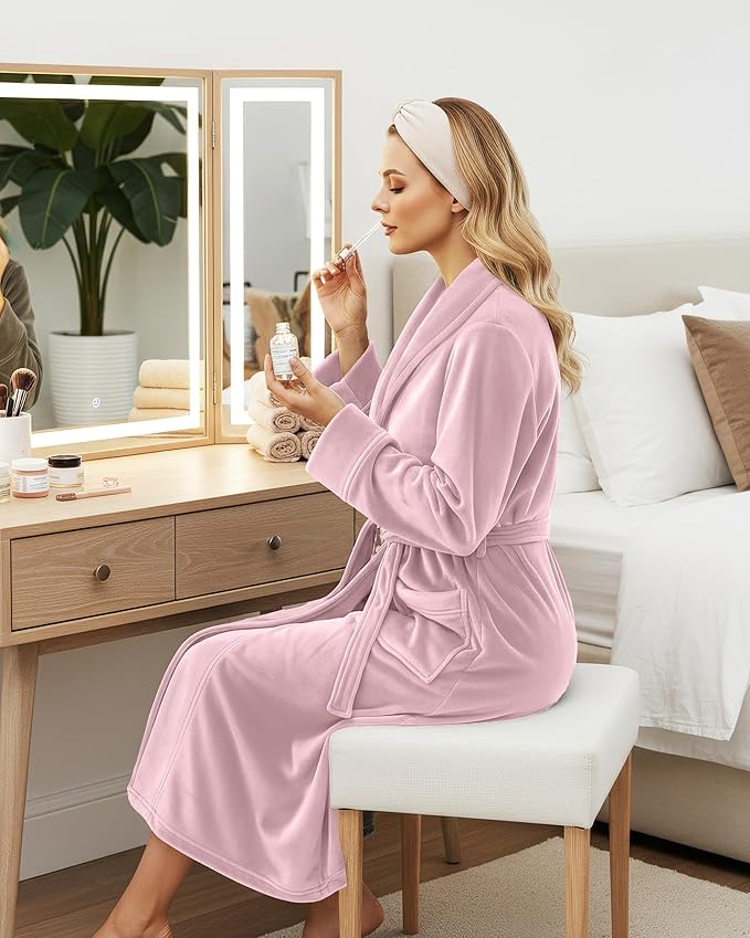 NY Threads Women's Fleece Shawl Collar Bathrobe Plush Long Spa Robe, Medium