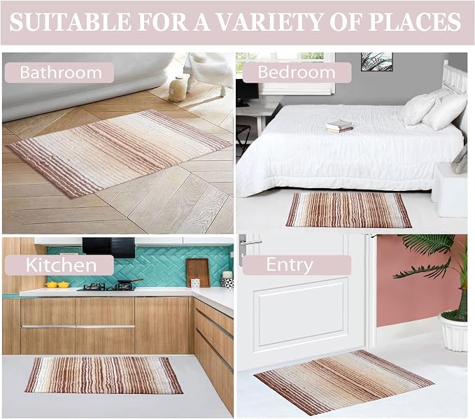 Home Weavers 100% Cotton Gradiation Collection Bathroom Décor | Washable Rug | Bathroom Mat | Kitchen Mat | Bathroom Rug Set | Bath Mat Set | Bath Floor Mat Non Slip, 2 Piece Set(S+M), Beige