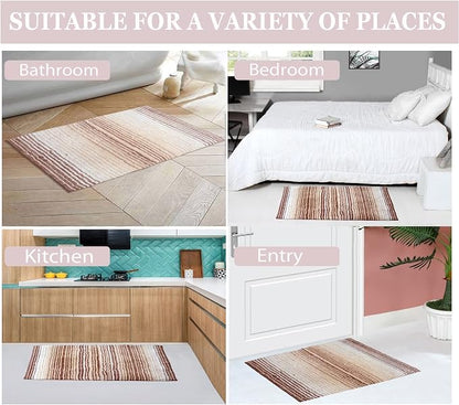 Home Weavers 100% Cotton Gradiation Collection Bathroom Décor | Washable Rug | Bathroom Mat | Kitchen Mat | Bathroom Rug Set | Bath Mat Set | Bath Floor Mat Non Slip, 2 Piece Set(S+M), Beige