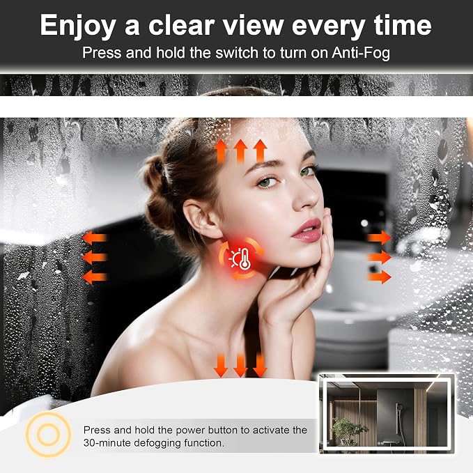 LED Bathroom Vanity Mirror with Lights, 30"x50" Lighted Wall Mirror | Front and Backlit, Anti Fog, Dimmable 3 Color Lighting, Memory Function, Shatterproof Glass, Plug in or Hardwired