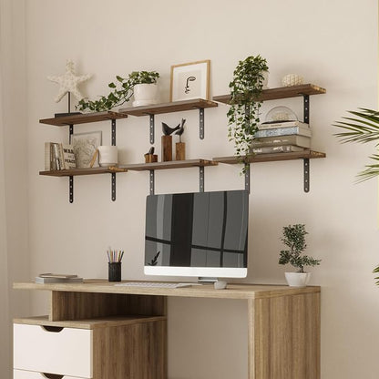 Lavish Home Floating Shelves - Set of 6 Shelves for Living Room, Kitchen, Bedroom, or Bathroom Decor - Wood Floating Shelves for Wall - Farmhouse Wall Décor (Rustic Brown)