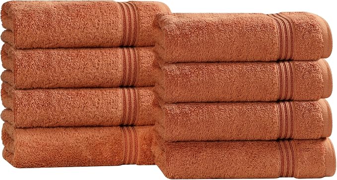 Superior Egyptian Cotton Hand Towel Set, Small Towels for Home Bathroom, Master, Guest Bath, Decor Essentials, Quick Dry, Absorbent, Kitchen, Spa, Hotel, Resort, Adult, Kids, Set of 8, Caramel Brown