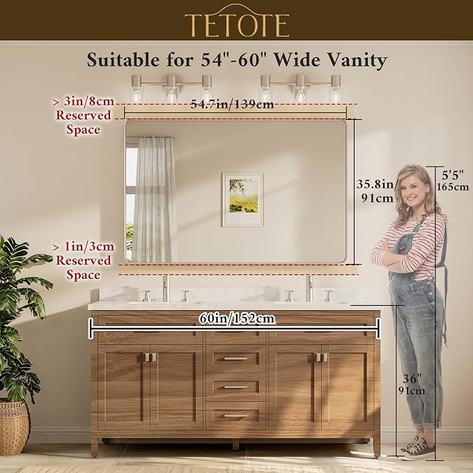 55 x 36 inch Brushed Nickel Mirror for Bathroom Over Sink Metal Framed Mirror Modern Farmhouse for Living Room Entryway(Horizontal/Vertical)