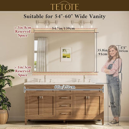 55 x 36 inch Brushed Nickel Mirror for Bathroom Over Sink Metal Framed Mirror Modern Farmhouse for Living Room Entryway(Horizontal/Vertical)