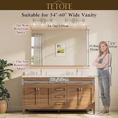TETOTE 55 x 36 inch Brushed Nickel Mirror for Bathroom Over Sink Metal Framed Mirror Modern Farmhouse for Living Room Entryway(Horizontal/Vertical)