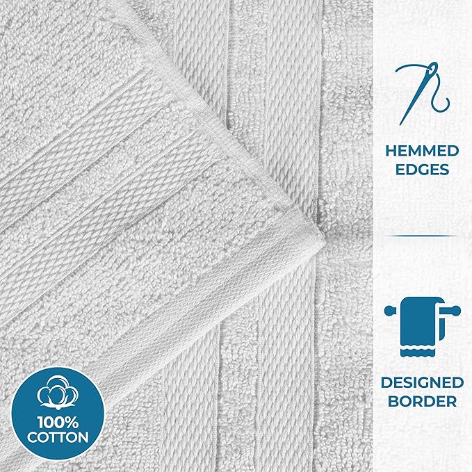 Superior Ultra-Soft 3-Piece Cotton Towel Set, Daily Use for Bathroom, Guest Room, Quick Dry, Set Includes 1 Bath Towel, 1 Hand Towel and 1 Washcloth, Essential Plush Towels for Home, White