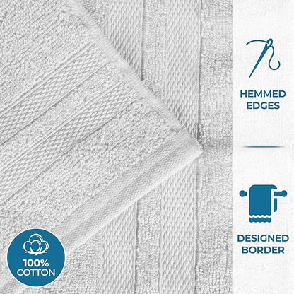 Superior Ultra-Soft 3-Piece Cotton Towel Set, Daily Use for Bathroom, Guest Room, Quick Dry, Set Includes 1 Bath Towel, 1 Hand Towel and 1 Washcloth, Essential Plush Towels for Home, White