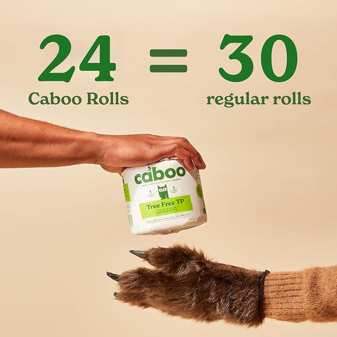 Caboo Tree Free Toilet Paper, PFAS Free, Septic Safe, 24 Double Rolls | Made with 100% Bamboo, Responsibly Sourced, Organically Grown, Hypoallergenic, BPA Free, Lint Free, Chemical Free, Toxin Free