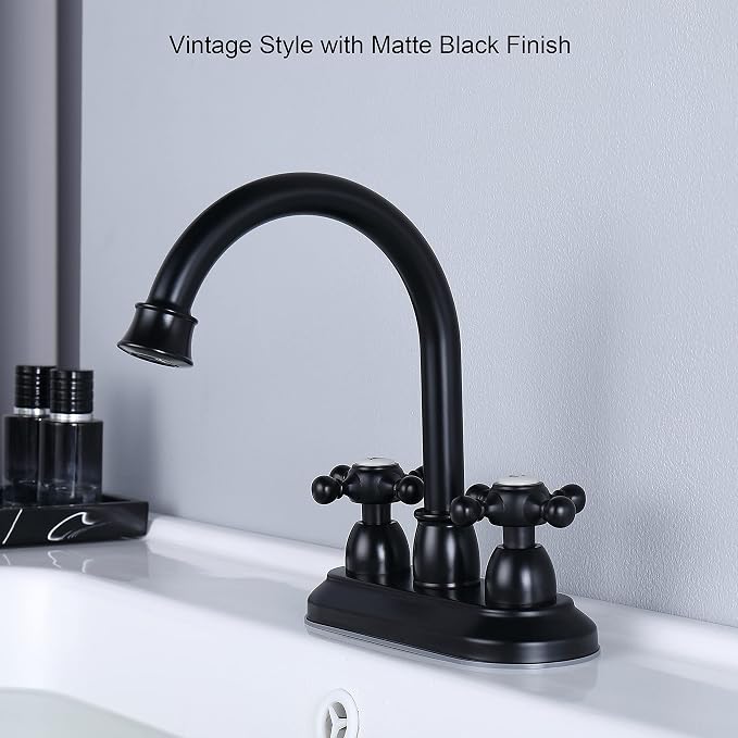 4-Inch Bathroom Sink Faucet Matte Black, Vintage 2-Handle Centerset Vanity Faucet for Bathroom Sink