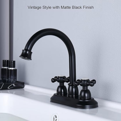 4-Inch Bathroom Sink Faucet Matte Black, Vintage 2-Handle Centerset Vanity Faucet for Bathroom Sink