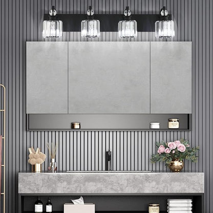 Ralbay Black Crystal Vanity Light Fixtures 4 Light Crystal Bathroom Vanity Lights Fixtures Over Mirror Modern Matte Black Bath Wall Lights