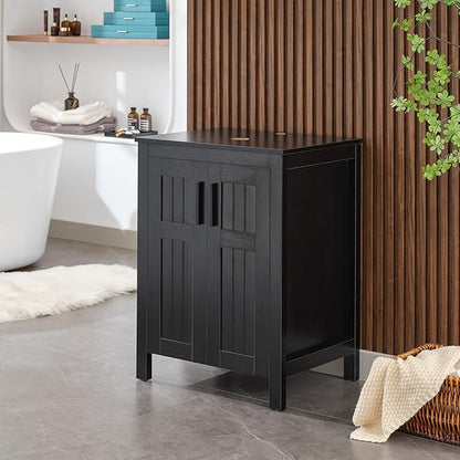 UEV Black 24" Bathroom Vanity Without Sink,Modern Freestanding Sink Cabinet,Stylish Bathroom Vanity Cabinet,Grooved Double Doors,Metal Handles