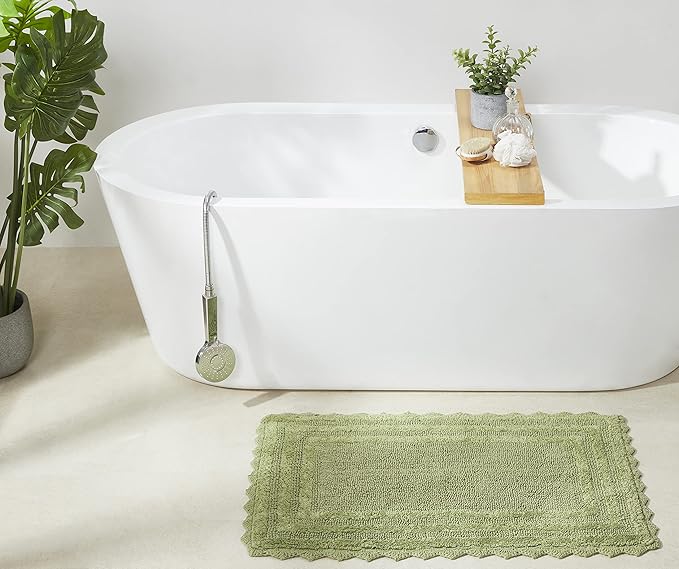 Better Trends Lilly Crochet Collection 100% Cotton 2 Piece Set (17" x 24" | 21" x 34") Bath Rug Set in Sage