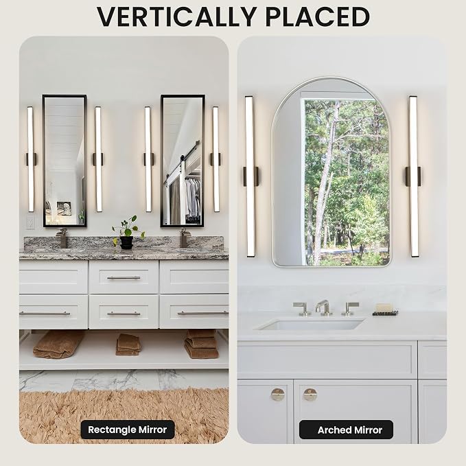 Modern LED Bathroom Vanity Light 48 inch 32W Dimmable 3CCT Bathroom Light Fixture Over Mirror Rectangle Bath Vanity Light Bar with Double Layer Acrylic Shade (Matte Black)