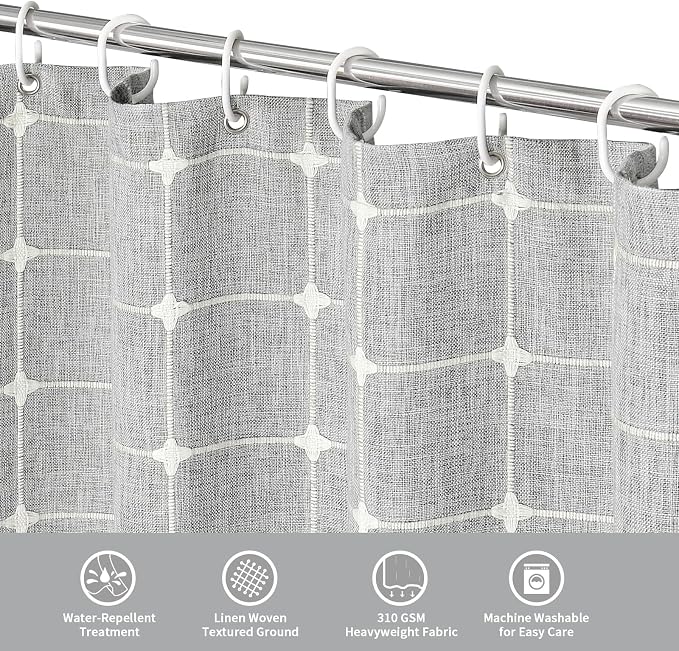 MitoVilla Grey Boho Shower Curtains for Modern Farmhouse Bathroom Decor, Country Thick Polyester Linen Fabric Shower Curtain, Rustic Tassel Cloth Shower Curtain, 72 x 72, Light Grey