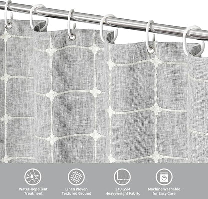 MitoVilla Grey Farmhouse Shower Curtain Set 72 x 78, Boho 78 inch Long Polyester Linen Tassel Fabric Shower Curtain Set for Chic Cottagecore French Rustic Bathroom Decor, Light Grey