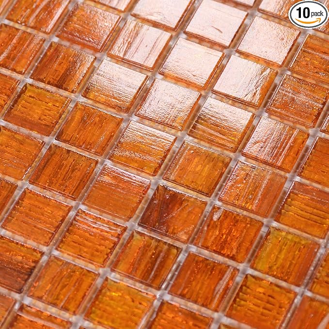 11.5 sq.ft Orange Glass Mosaic Tile for Bathroom, Pool, Kitchen Backsplash | Waterproof Wall & Floor Tile. Heat & frost resistant outdoors. Mesh-mounted easy install. Use any grout. Easy clean. 10pcs.