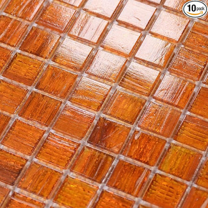 11.5 sq.ft Orange Glass Mosaic Tile for Bathroom, Pool, Kitchen Backsplash | Waterproof Wall & Floor Tile. Heat & frost resistant outdoors. Mesh-mounted easy install. Use any grout. Easy clean. 10pcs.