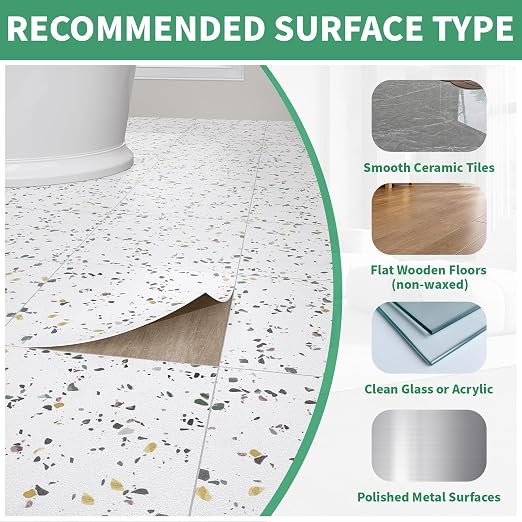 40-Pack 40 Sq.Ft Peel and Stick Floor Tiles Vinyl Matte Pattern Flooring, 12” x 12” Self Adhesive Vinyl Flooring DIY for Kitchen, Bathroom, Laundry, White Terrazzo Marble