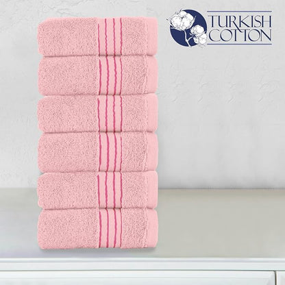 Elegant Comfort Premium Turkish Cotton 6 Pack Washcloths Set - 13 x 13 inch, Luxurious Hotel Spa Quality 100% Turkish Cotton 6PC Washcloth Set - Highly Absorbent - Soft Bathroom Towels, Dusty Rose