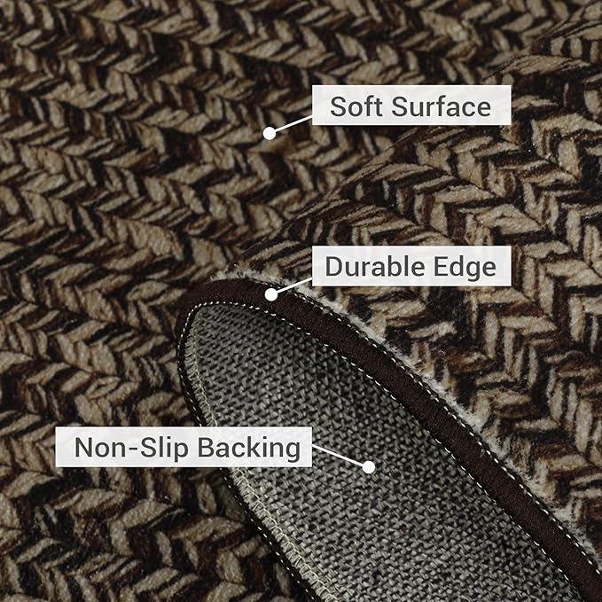 Printed Washable Area Rugs 4x6 Rug for Living Room Modern Rug for Bedroom Braided Pattern Non Slip Entryway Rug Soft Nursery Rugs Stain Resistant Carpet for Entrance Office 4'x6' Black/Brown